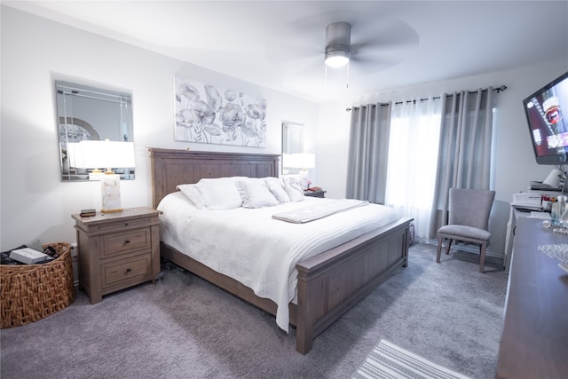 bedroom featuring carpet floors and ceiling fan