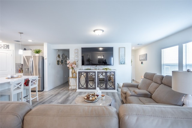 living room with light wood-type flooring