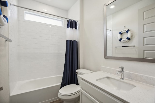 1837 Flying Horseshoe Bnd, Georgetown, TX 78628 - bathroom with toilet, vanity, and shower / tub combo with curtain