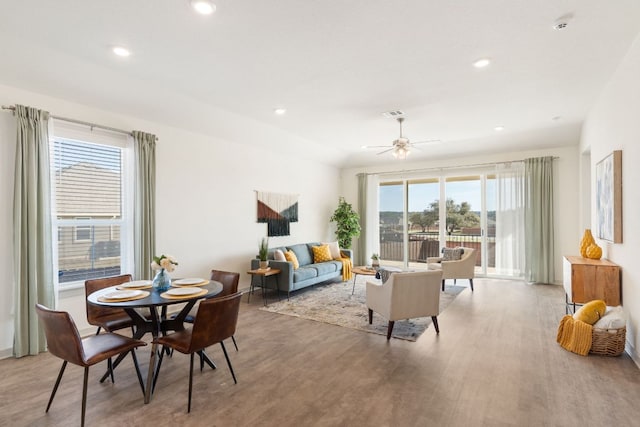 1837 Flying Horseshoe Bnd, Georgetown, TX 78628 - living area featuring healthy amount of natural light, light wood finished floors, a ceiling fan, and recessed lighting