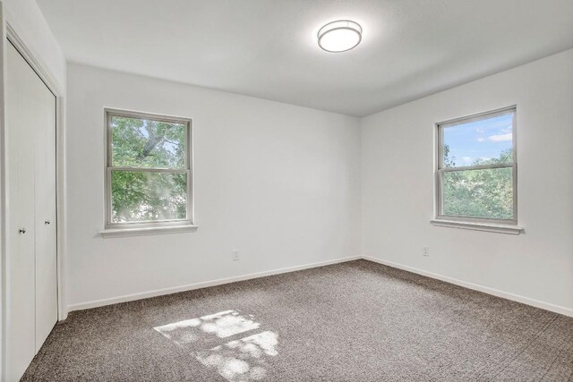 spare room featuring a wealth of natural light, carpet flooring, and baseboards