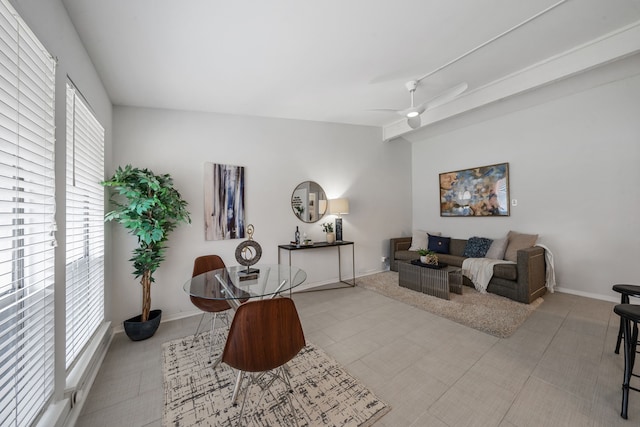 living room featuring ceiling fan