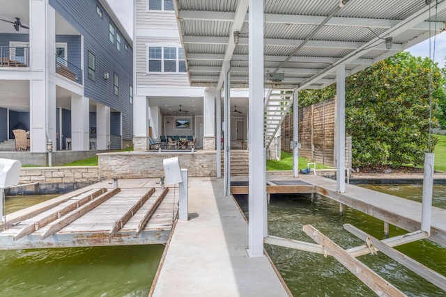 dock area with a water view