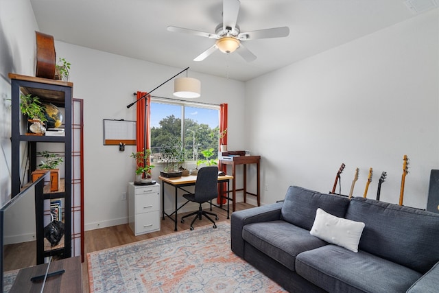 office featuring ceiling fan and hardwood / wood-style flooring