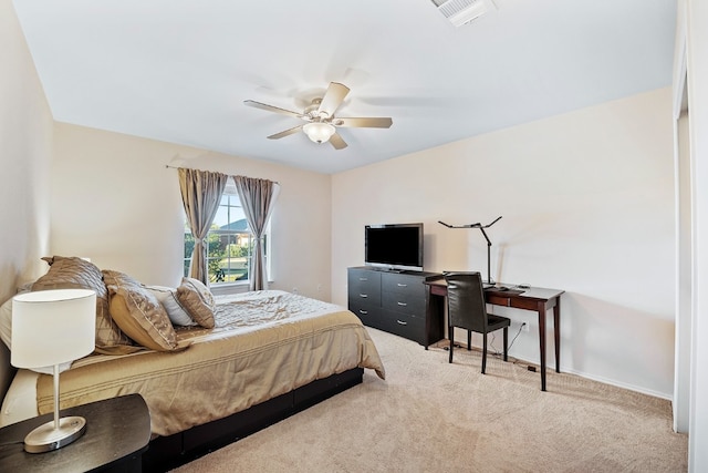 bedroom with carpet floors and ceiling fan