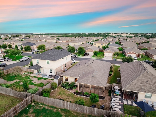 view of aerial view at dusk