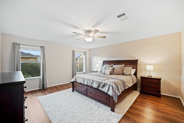 bedroom featuring ceiling fan and wood-type flooring