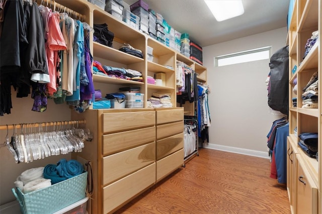 walk in closet featuring light hardwood / wood-style flooring