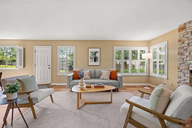 living room with light hardwood / wood-style floors