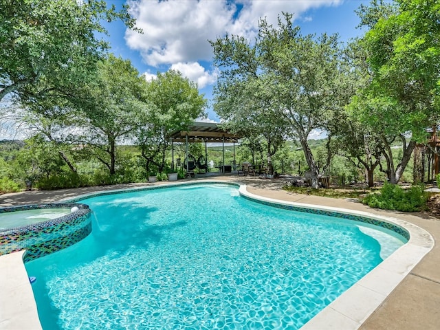 view of swimming pool with a pergola