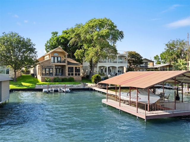 view of dock with a water view