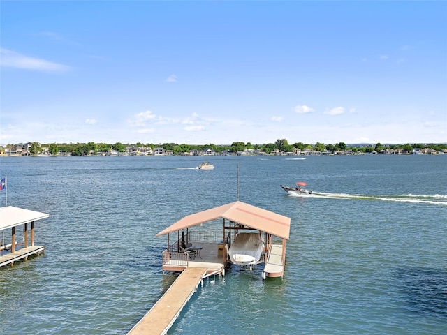 dock area with a water view