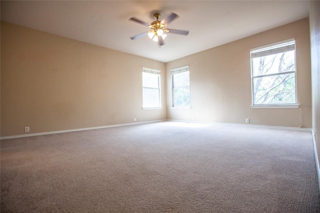 empty room with ceiling fan and carpet floors