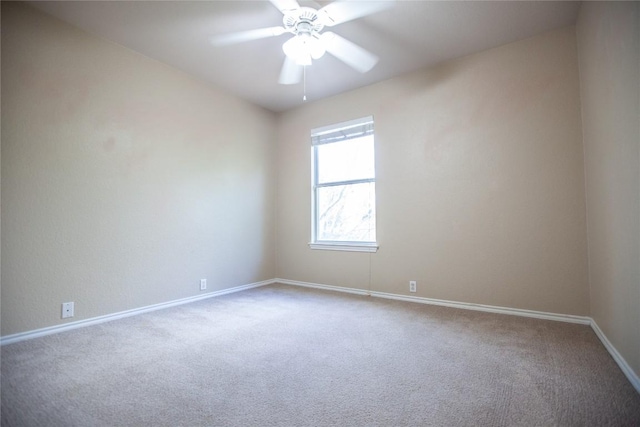 unfurnished room with carpet flooring and ceiling fan