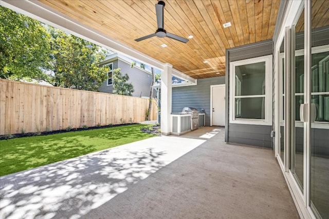 3001 Funston St, Austin, TX 78703 - fenced backyard featuring a patio and a ceiling fan