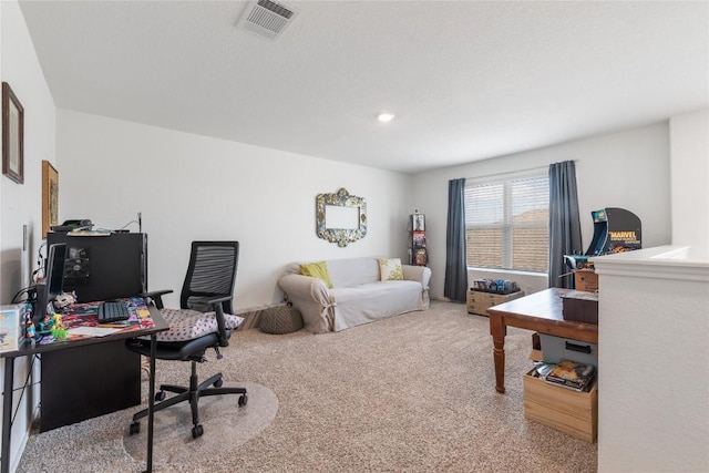 view of carpeted home office