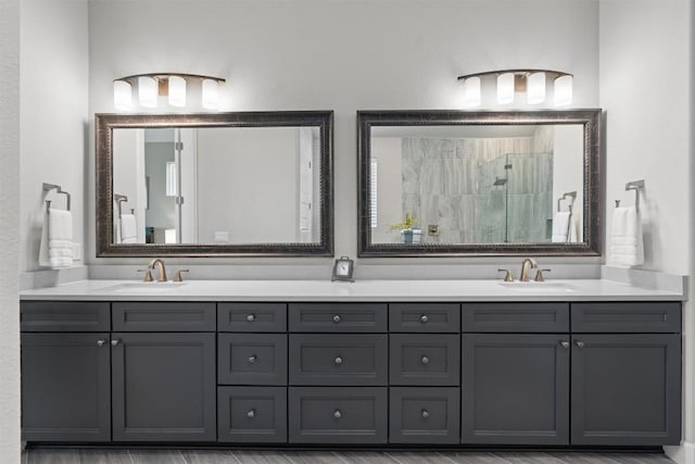 bathroom featuring vanity and walk in shower