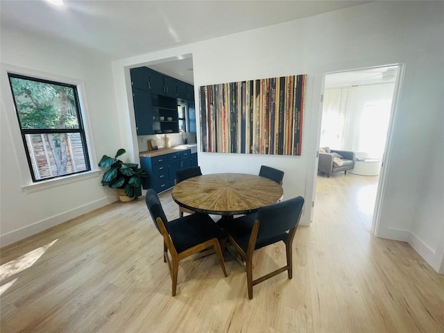 dining room with a wealth of natural light and light wood-type flooring