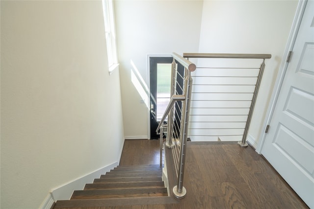 staircase featuring wood-type flooring