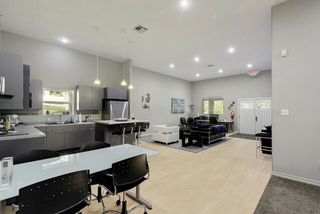 interior space with light hardwood / wood-style floors and sink