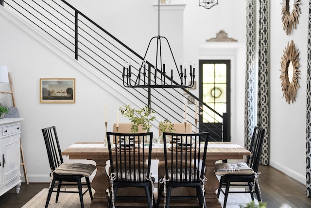 dining area with dark wood-type flooring