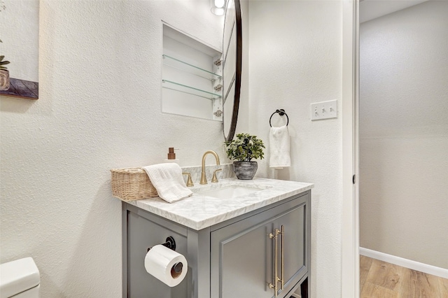 bathroom featuring hardwood / wood-style floors, vanity, and toilet