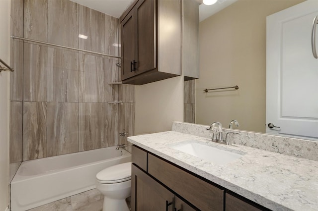 full bathroom featuring shower / bath combination, vanity, tile patterned floors, and toilet