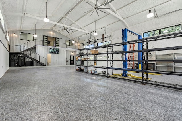 garage featuring ceiling fan