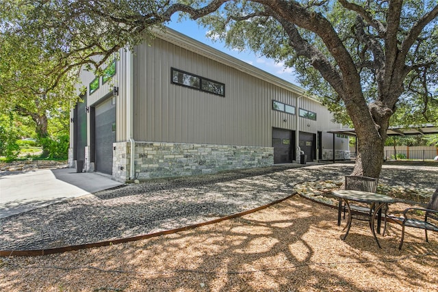 exterior space with a garage