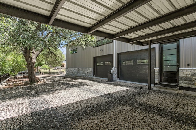 exterior space with a garage