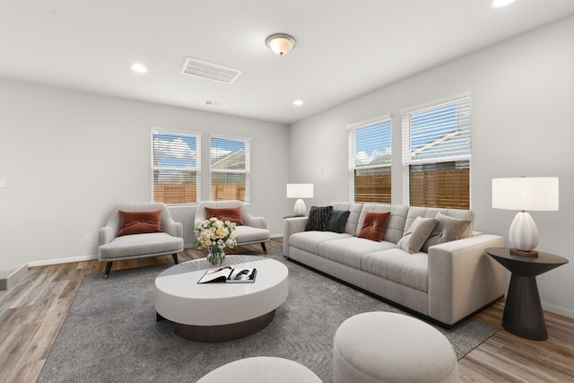 living room with hardwood / wood-style floors