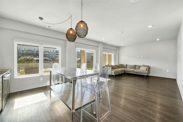 dining room with dark wood-type flooring