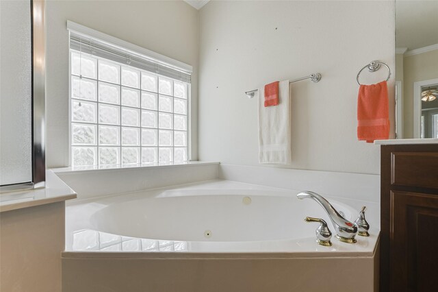 bathroom featuring a washtub and ornamental molding