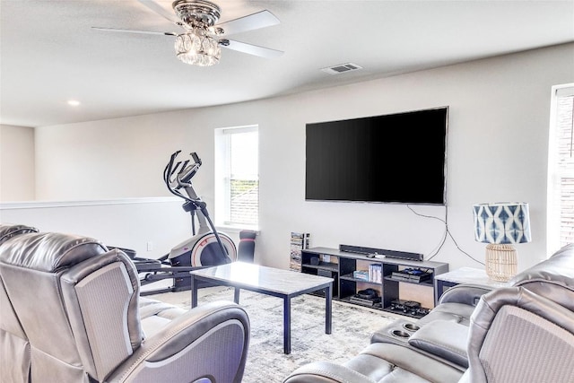 living room with ceiling fan