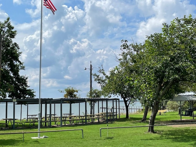 view of property's community with a lawn