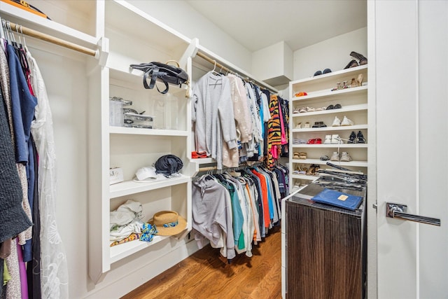 spacious closet featuring dark wood-type flooring