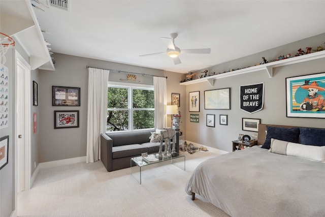 bedroom featuring carpet and ceiling fan