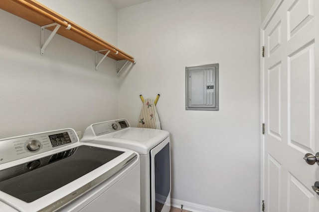 laundry room with washer and dryer and electric panel