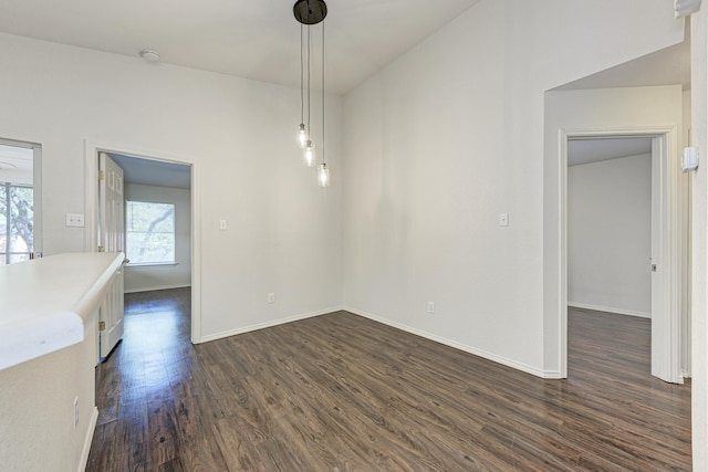 unfurnished dining area featuring dark wood-type flooring