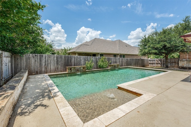 view of pool with pool water feature and a patio area