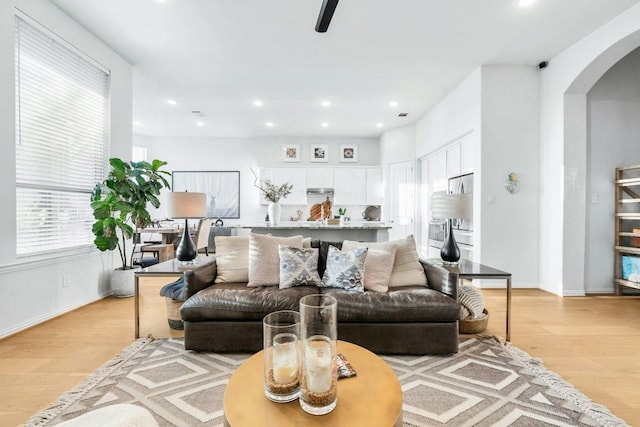 living room with light hardwood / wood-style floors