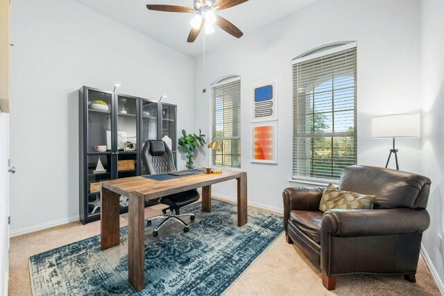 office featuring ceiling fan and carpet floors