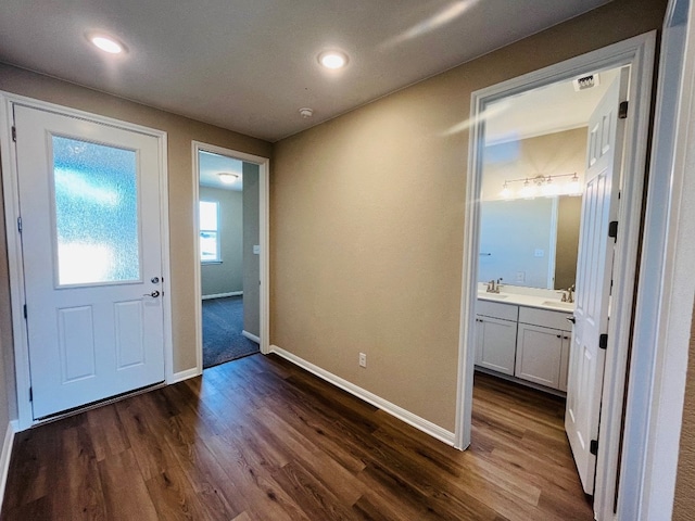 interior space featuring dark wood-type flooring and sink