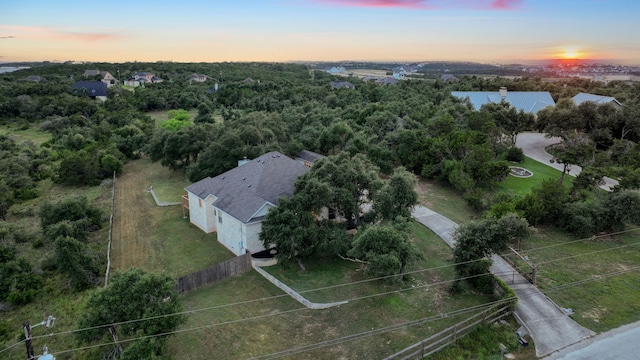 view of aerial view at dusk