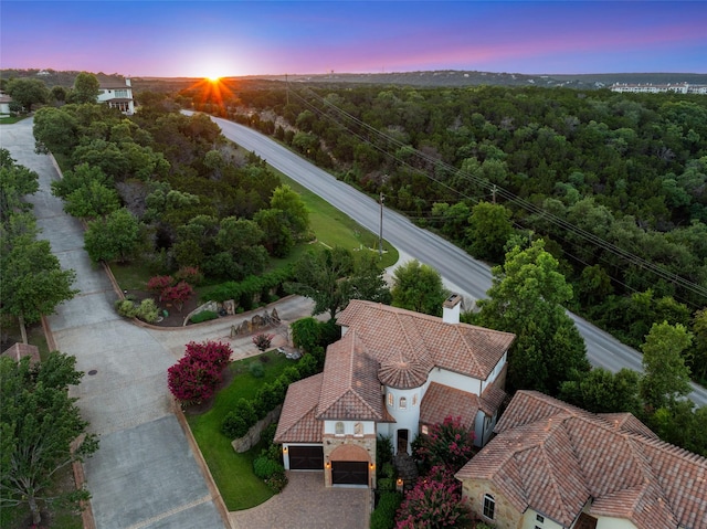 view of aerial view at dusk