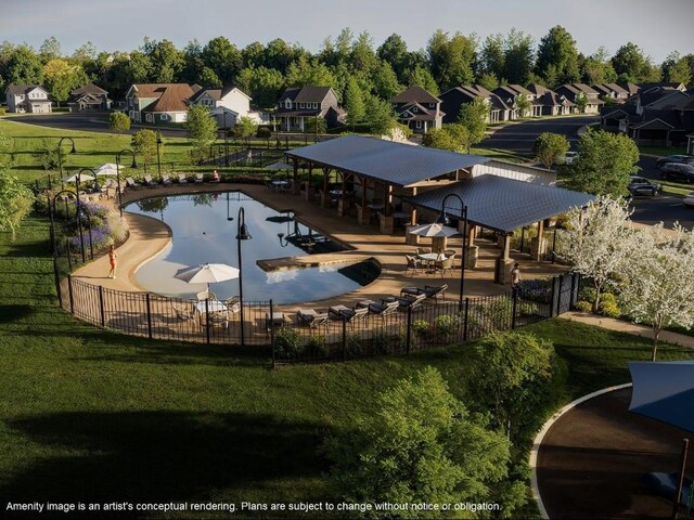 view of pool featuring a gazebo and a lawn