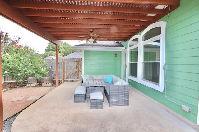 view of patio / terrace featuring ceiling fan and an outdoor living space