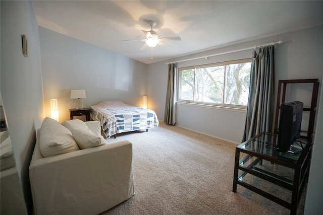 bedroom featuring carpet flooring and ceiling fan