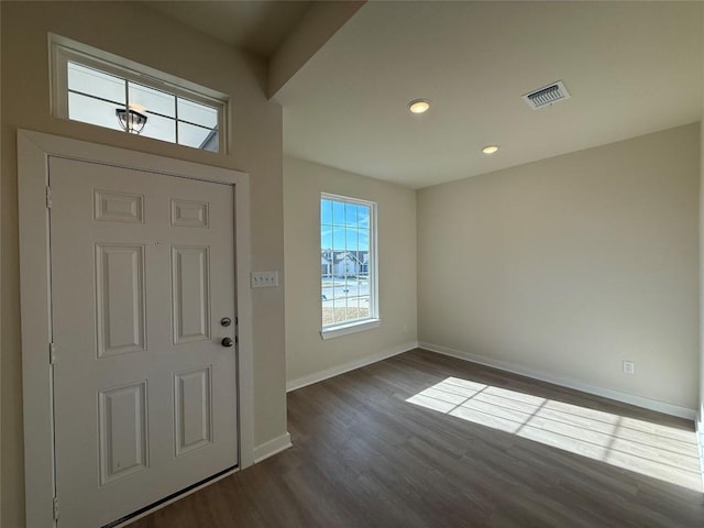 foyer entrance featuring dark wood-type flooring