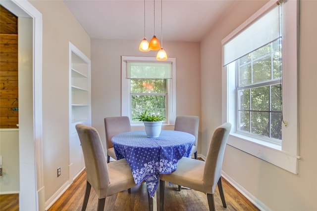 dining space with hardwood / wood-style flooring